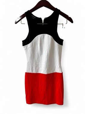 bebe Black White Red Colorblock Mini Dress